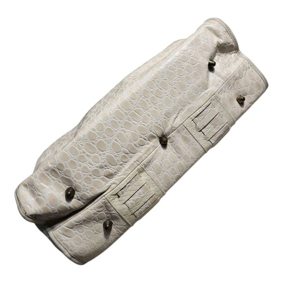 VINTAGE Croc Embossed Doctor Bag Satchel - Cream Beige Frame Handbag - Crossbody - Picture 8 of 14
